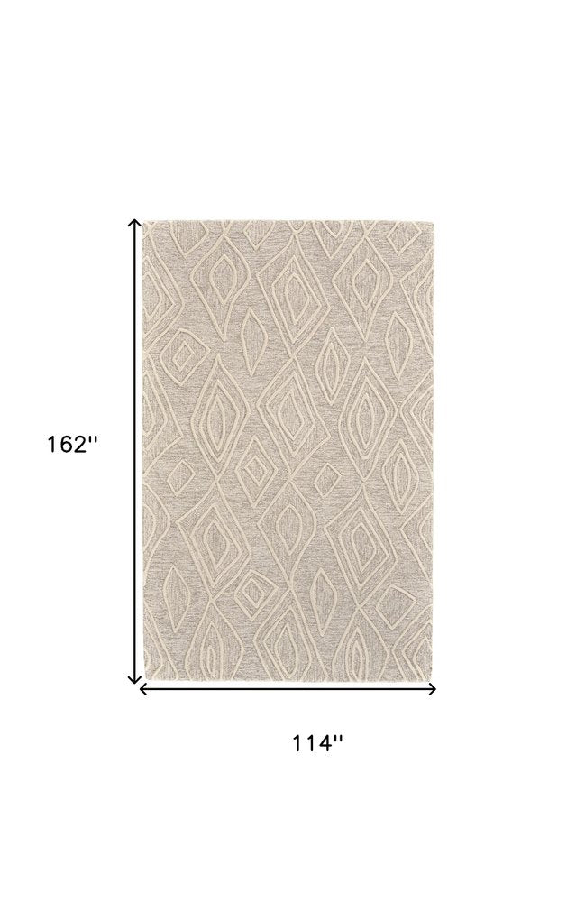8' X 11' Tan And Ivory Wool Geometric Tufted Handmade Stain Resistant Area Rug