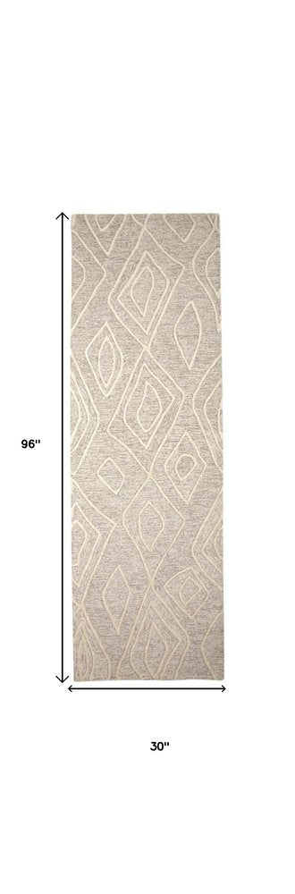 8' X 11' Tan And Ivory Wool Geometric Tufted Handmade Stain Resistant Area Rug