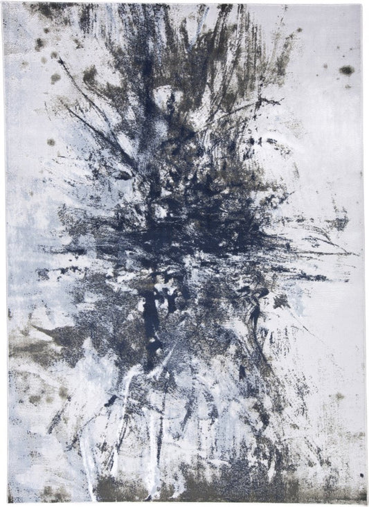 2' X 3' Blue Gray And White Abstract Stain Resistant Area Rug