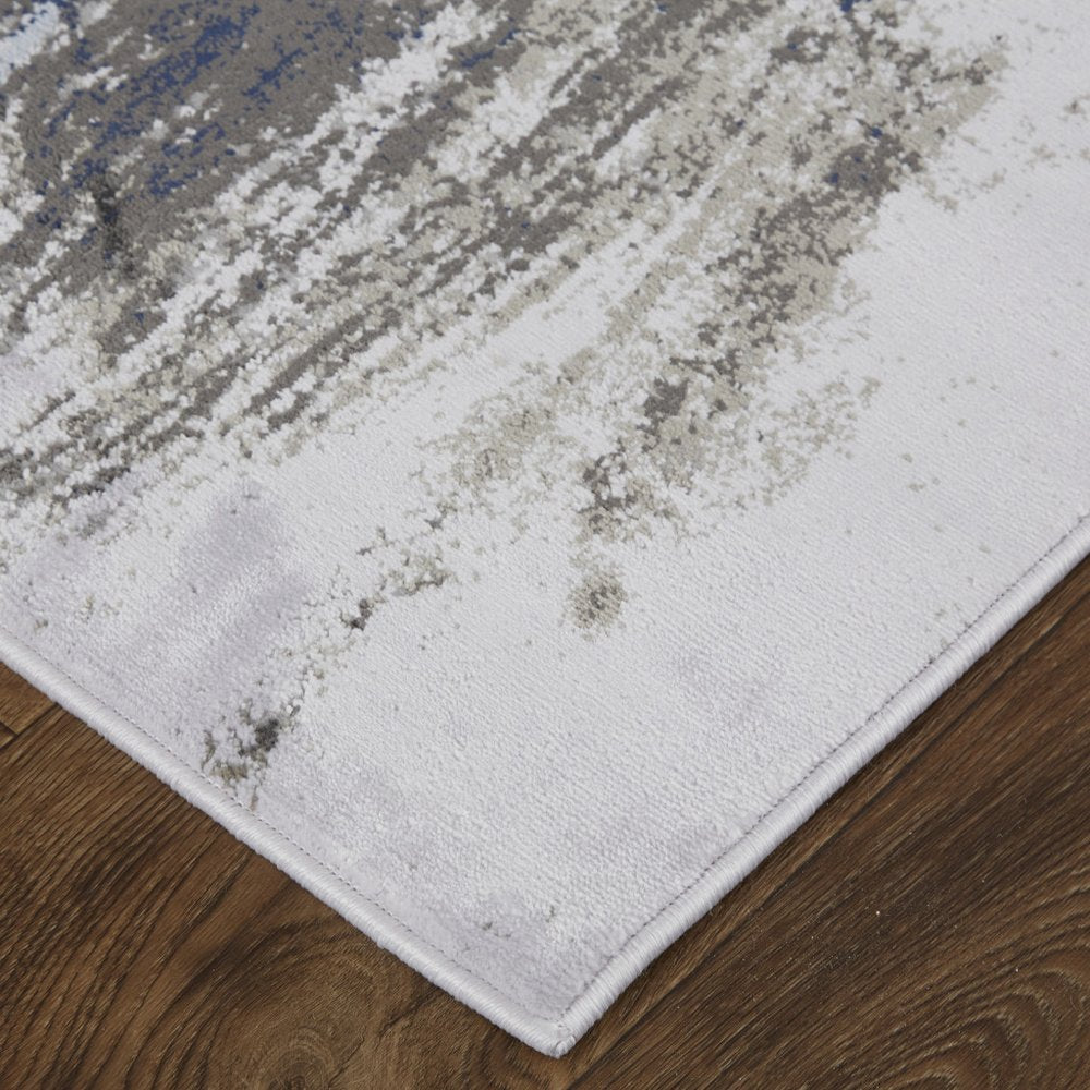 2' X 3' Blue Gray And White Abstract Stain Resistant Area Rug