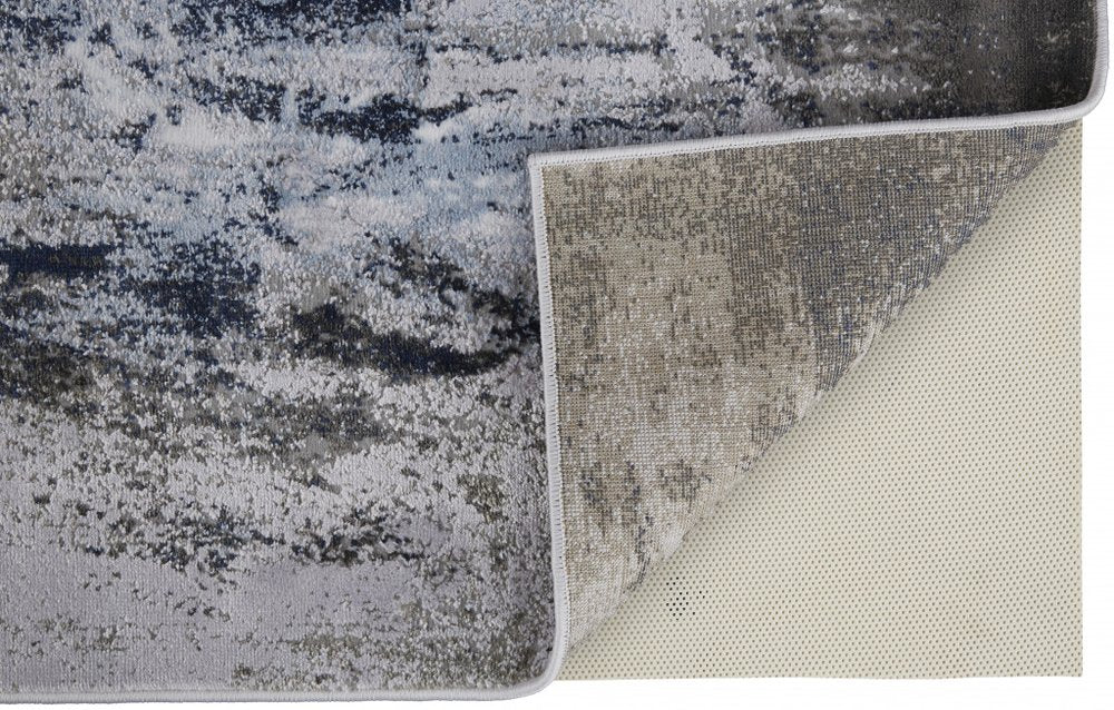 2' X 3' Blue Gray And White Abstract Stain Resistant Area Rug