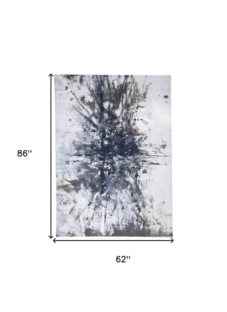 2' X 3' Blue Gray And White Abstract Stain Resistant Area Rug