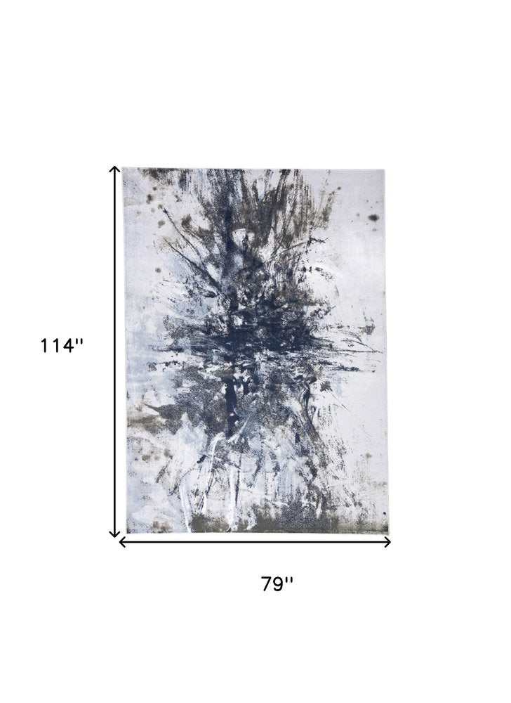 8' X 11' Blue and Gray Abstract Non Skid Area Rug