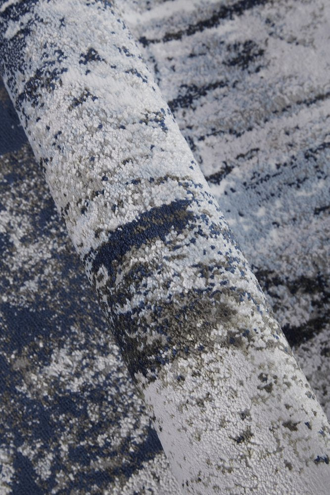 2' X 3' Blue Gray And White Abstract Stain Resistant Area Rug