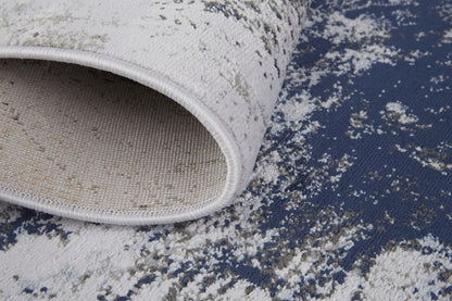 2' X 3' Blue Gray And White Abstract Stain Resistant Area Rug