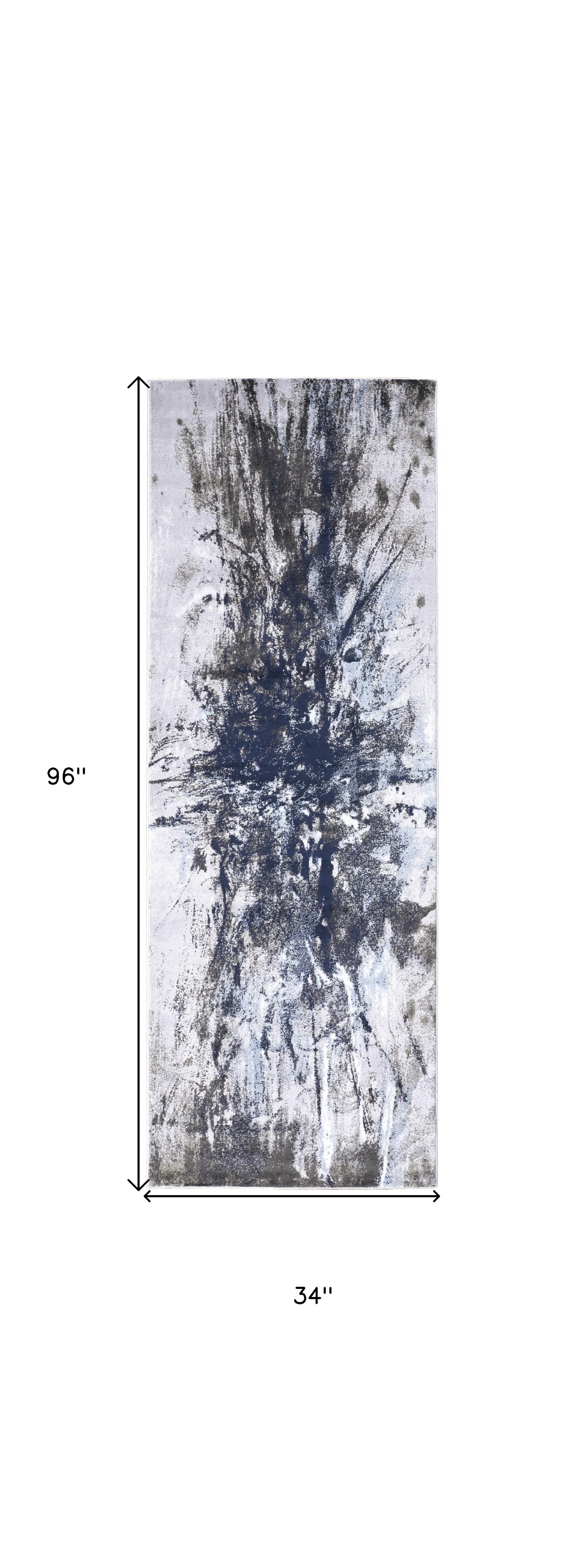 7' X 10' Blue Gray And White Abstract Stain Resistant Area Rug