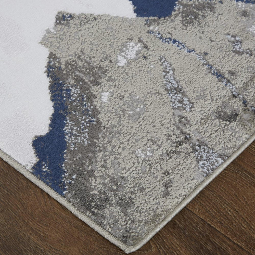 8' Blue Gray And White Abstract Runner Rug