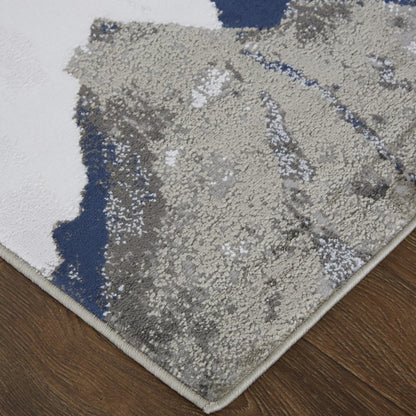 8' Blue Gray And White Abstract Runner Rug