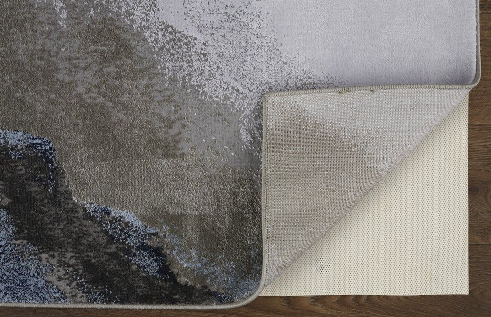 8' Blue Gray And White Abstract Runner Rug
