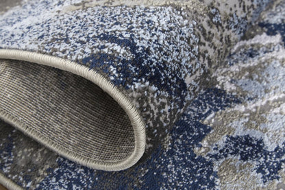 8' Blue Gray And White Abstract Runner Rug