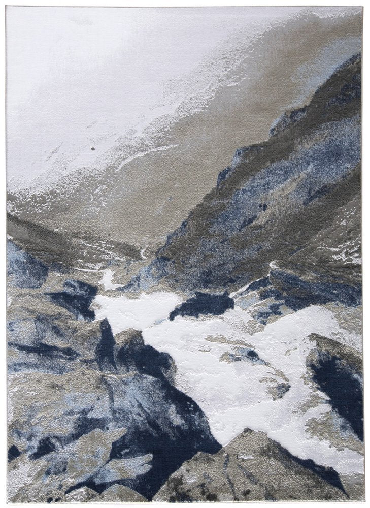 7' X 10' Blue Gray And White Abstract Area Rug