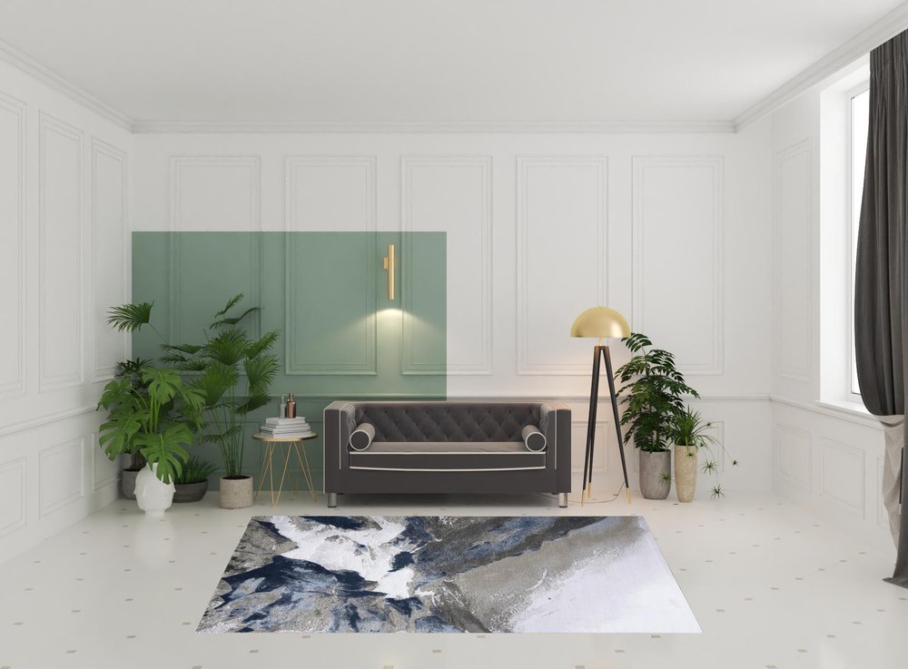 7' X 10' Blue Gray And White Abstract Area Rug