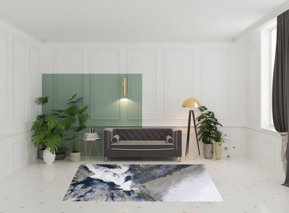 7' X 10' Blue Gray And White Abstract Area Rug