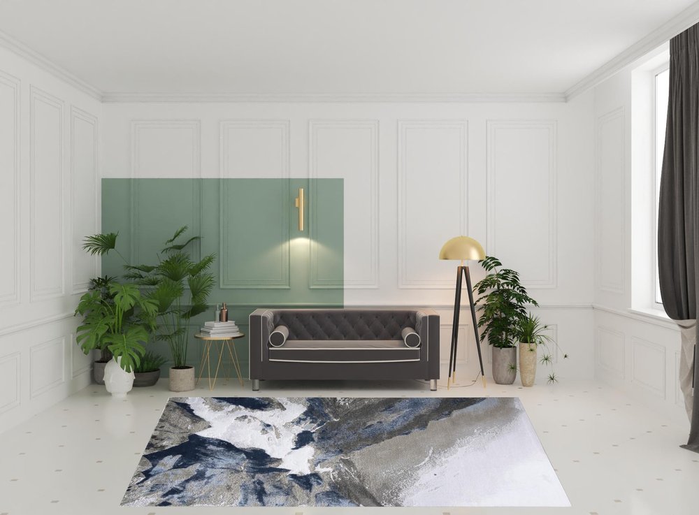 7' X 10' Blue Gray And White Abstract Area Rug