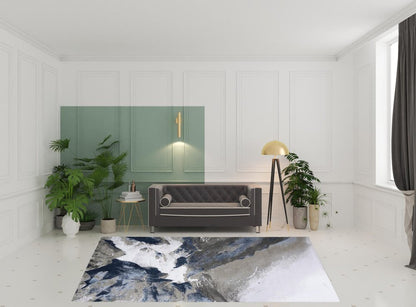 7' X 10' Blue Gray And White Abstract Area Rug