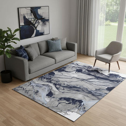 7' X 10' Blue Gray and Ivory Abstract Power Loom Non Skid Area Rug