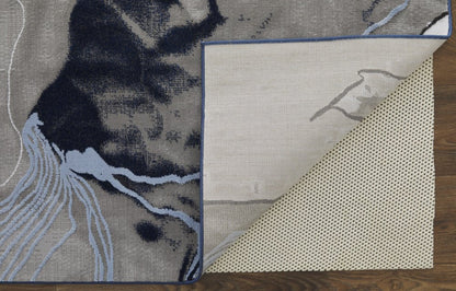 7' X 10' Blue Gray and Ivory Abstract Power Loom Non Skid Area Rug