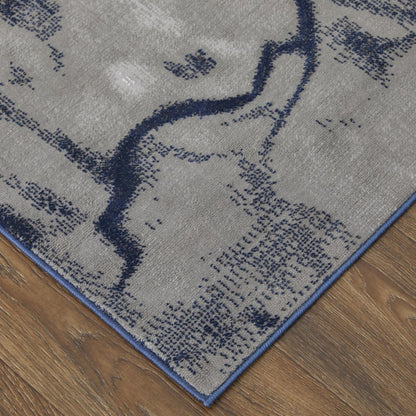 7' X 10' Blue Gray and Ivory Abstract Power Loom Non Skid Area Rug
