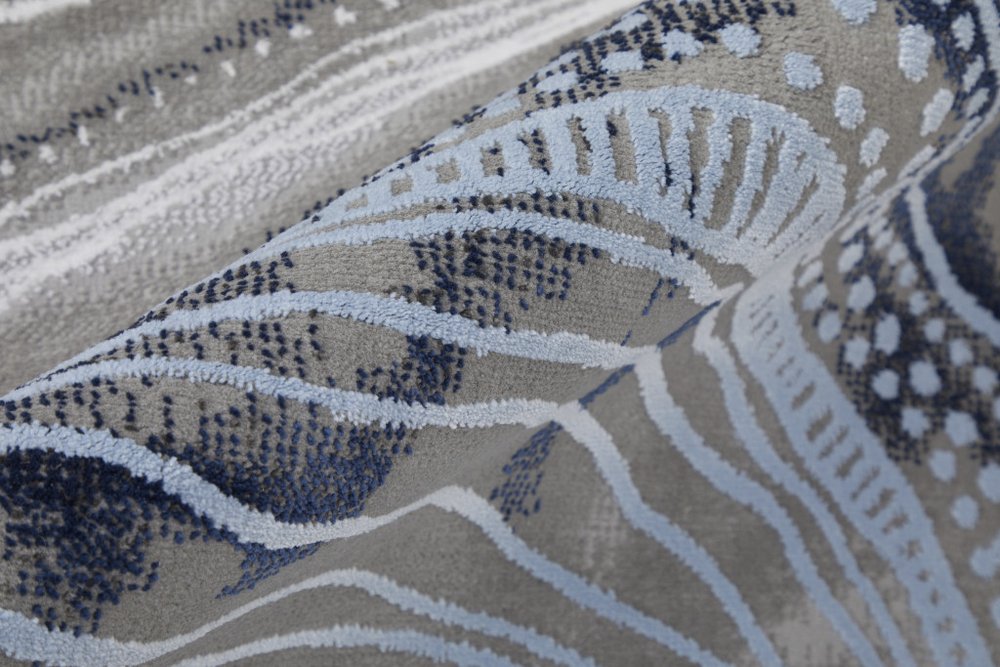 7' X 10' Blue Gray and Ivory Abstract Power Loom Non Skid Area Rug