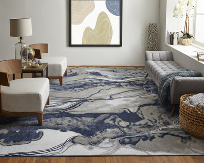 5' X 7' Blue Gray And Ivory Abstract Power Loom Stain Resistant Area Rug