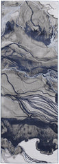 8' Blue Gray And Ivory Abstract Power Loom Runner Rug