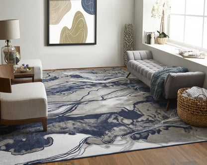 5' X 7' Blue Gray And Ivory Abstract Power Loom Stain Resistant Area Rug