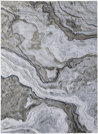 5' X 7' Ivory Blue and Gray Abstract Power Loom Area Rug