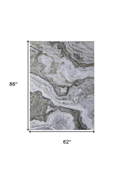 7' X 10' Ivory Blue and Gray Abstract Power Loom Area Rug