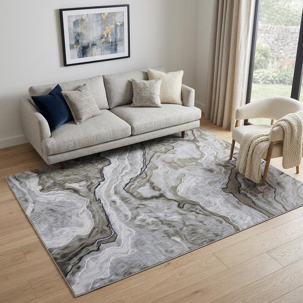 8' X 11' Ivory Blue and Gray Abstract Power Loom Area Rug