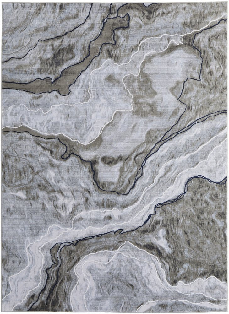 2' X 3' Ivory Blue and Gray Abstract Power Loom Area Rug