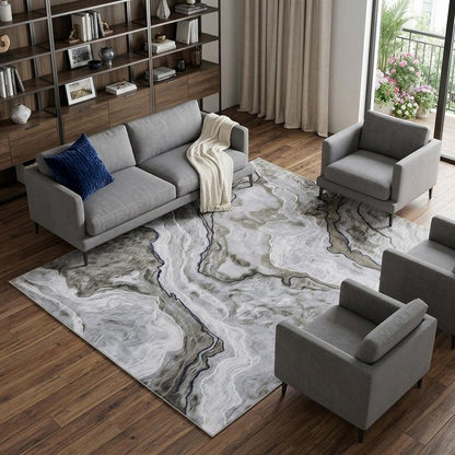 8' X 11' Ivory Blue and Gray Abstract Power Loom Area Rug