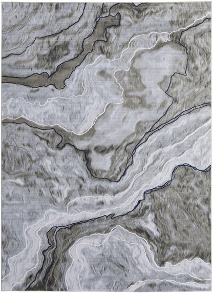 5' X 7' Ivory Blue and Gray Abstract Power Loom Area Rug