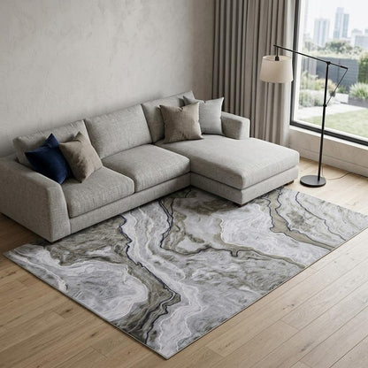 8' X 11' Ivory Blue and Gray Abstract Power Loom Area Rug