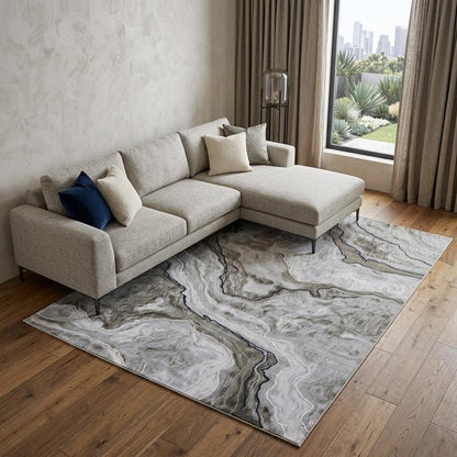 5' X 7' Ivory Blue and Gray Abstract Power Loom Area Rug