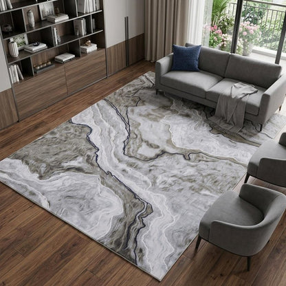 8' X 11' Ivory Blue and Gray Abstract Power Loom Area Rug