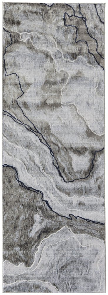 2' X 3' Ivory Blue and Gray Abstract Power Loom Area Rug