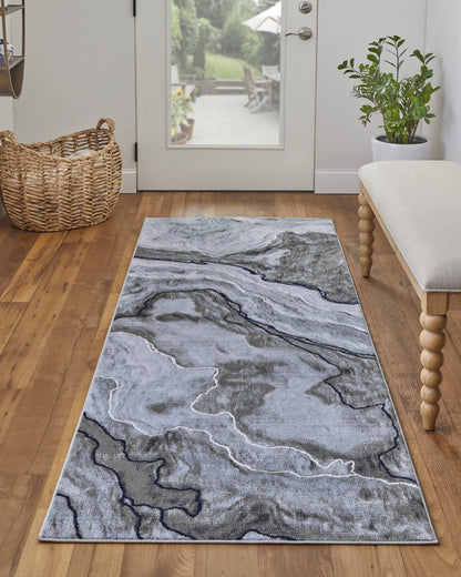 8' X 11' Ivory Blue and Gray Abstract Power Loom Area Rug