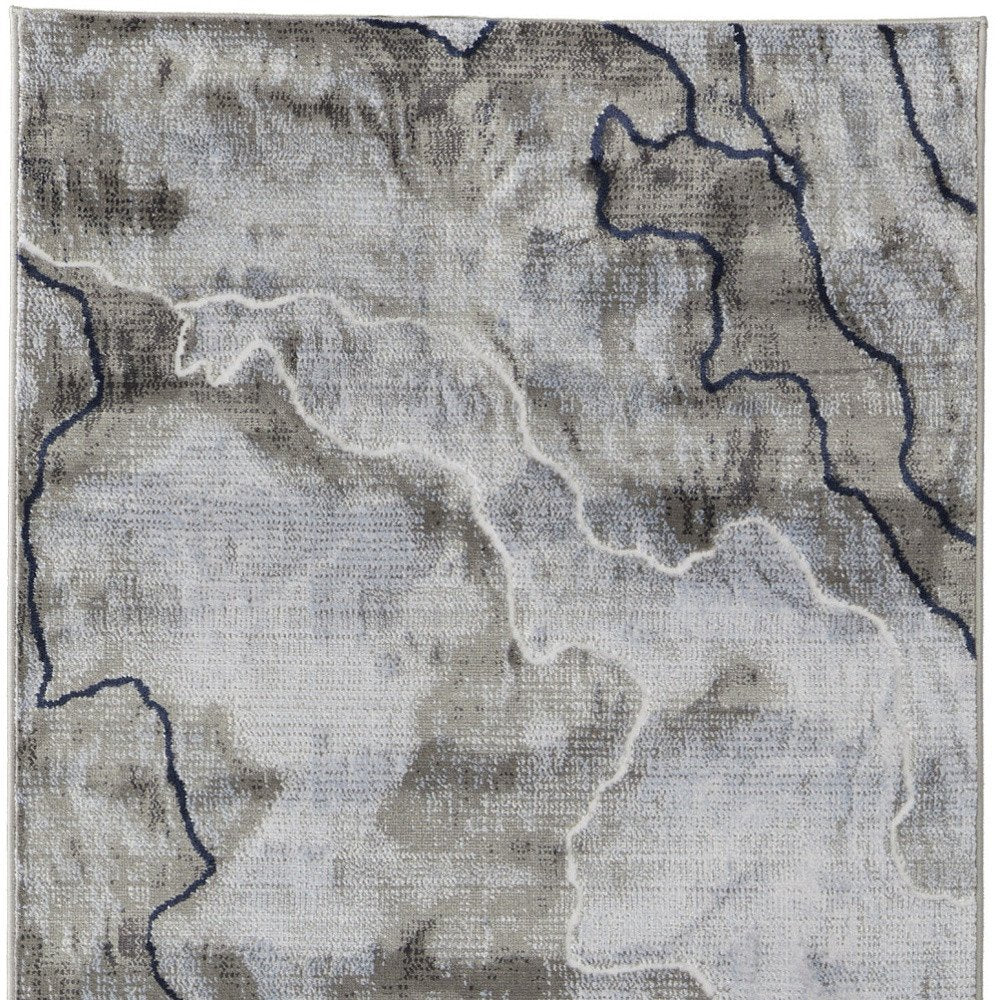 2' X 3' Ivory Blue and Gray Abstract Power Loom Area Rug