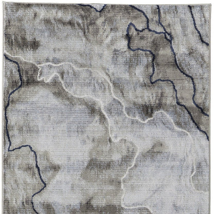 2' X 3' Ivory Blue and Gray Abstract Power Loom Area Rug