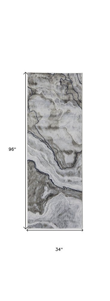 2' X 3' Ivory Blue and Gray Abstract Power Loom Area Rug