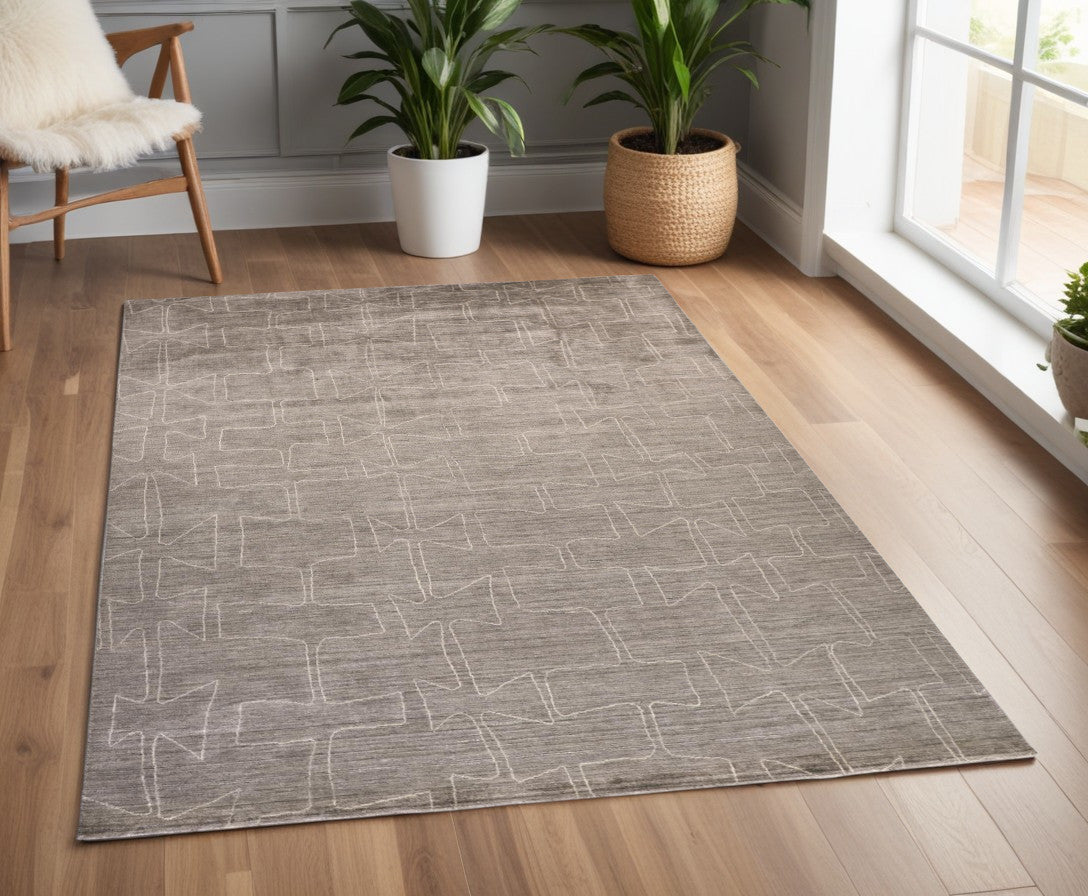 2' X 3' Gray and Ivory Abstract Hand Woven Area Rug