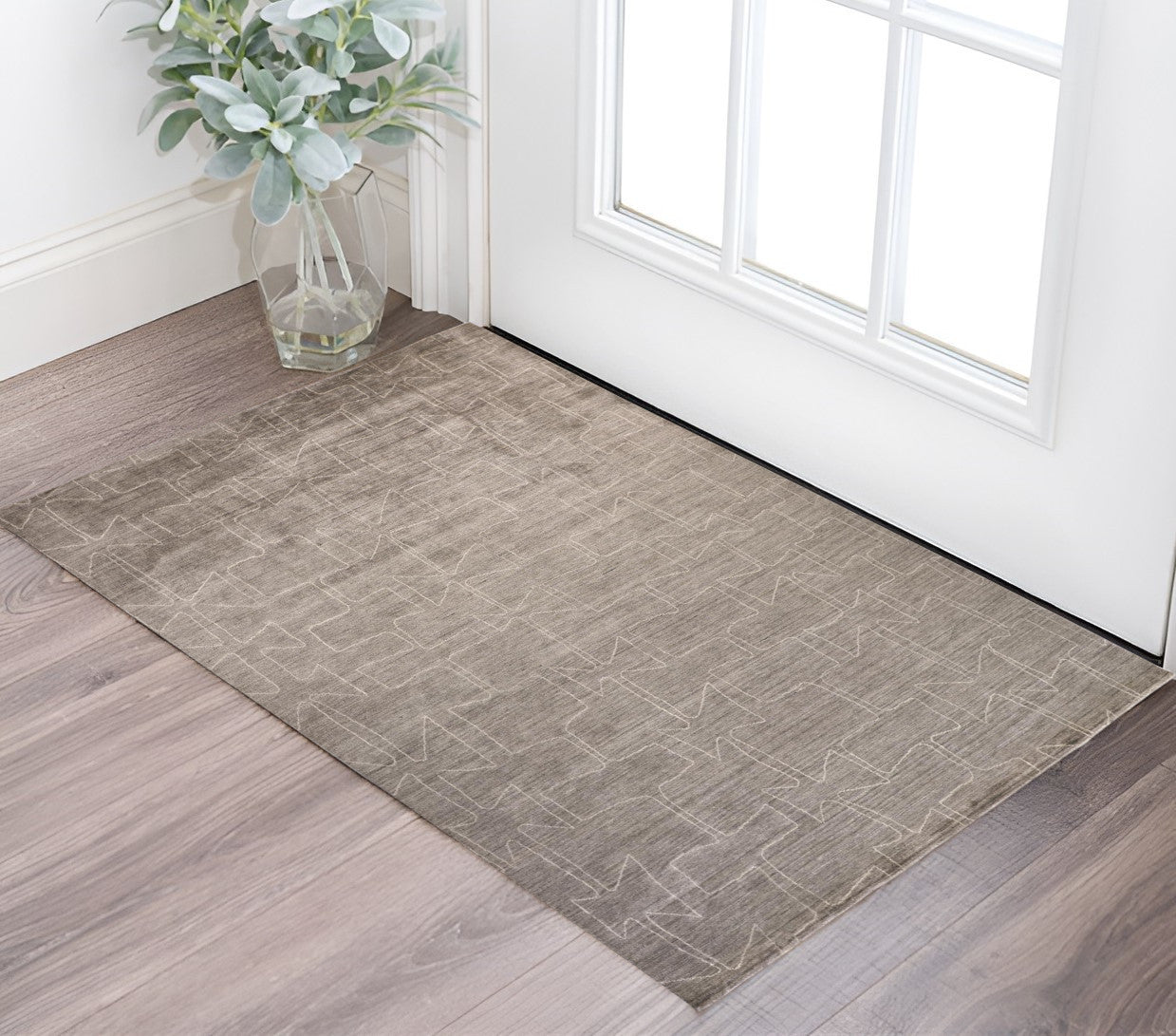 2' X 3' Gray and Ivory Abstract Hand Woven Area Rug