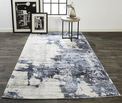 8' X 10' Blue Gray And Ivory Abstract Hand Woven Area Rug