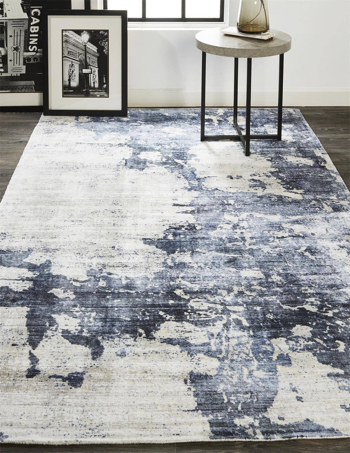 8' X 10' Blue Gray And Ivory Abstract Hand Woven Area Rug