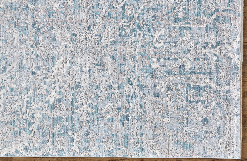 4' X 6' Blue Gray And Silver Abstract Distressed Area Rug With Fringe