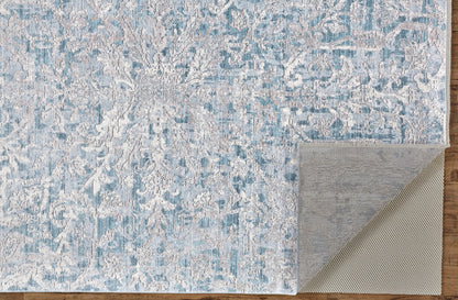 4' X 6' Blue Gray And Silver Abstract Distressed Area Rug With Fringe