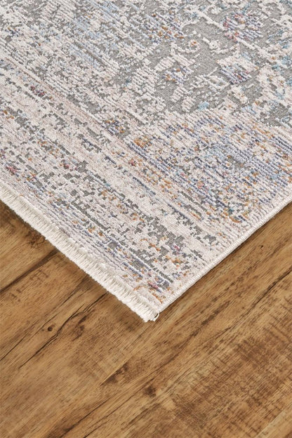 10' X 14' Ivory Gray And Pink Abstract Distressed Area Rug With Fringe