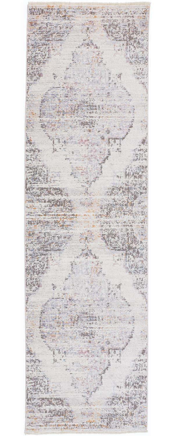 3' X 5' Ivory Gray And Pink Abstract Distressed Area Rug With Fringe