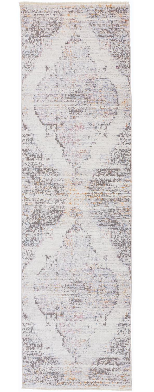 3' X 5' Ivory Gray And Pink Abstract Distressed Area Rug With Fringe