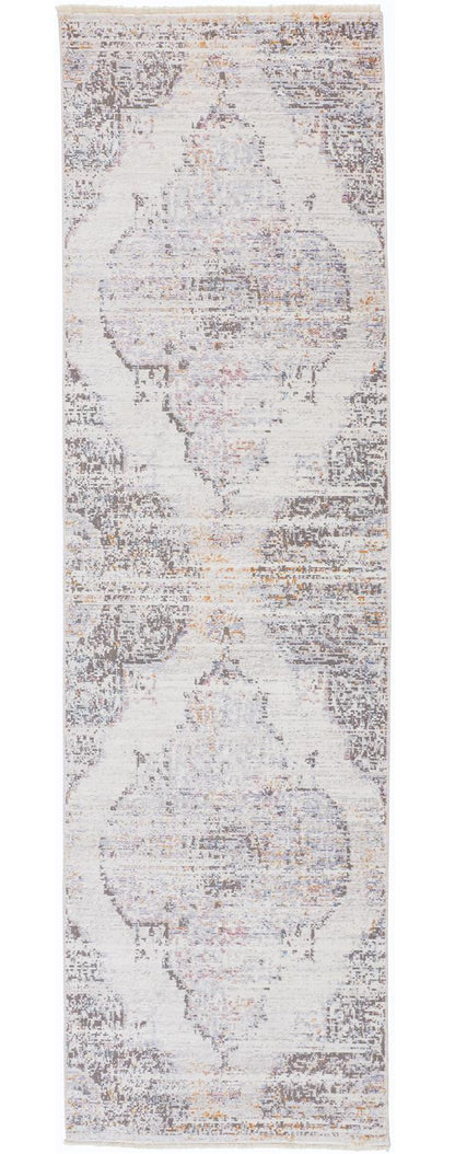 3' X 5' Ivory Gray And Pink Abstract Distressed Area Rug With Fringe